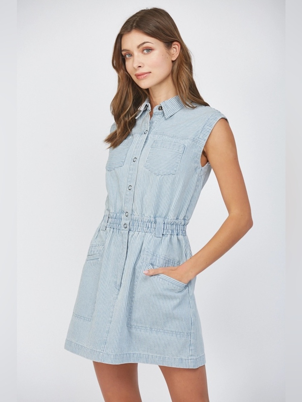 Fate Seaport stripe denim mini dress in blue - S nwt